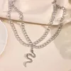 Chains Flatfoosie Double Layer Trendy Metal Snake Pendant Necklace For Women Chunky Link Chain Punk Hip Hop Jewelry Gift