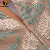 Мода взлетно-посадочная полоса лето великолепное вечеринка MIDI платье женщины с длинным рукавом роскошные кружевные сетки вышивка винтаж 210522