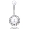 Sexy Pearl Dangle Pępek Brzuch Button Pierścionki Moda Podwójny Okrągły Kryształ Cyrkon Stalowy Piercing Biżuteria Prezent