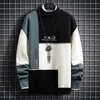 Mäns Tröjor Vinter Varm Tröja Män Trend Stitching Turtleneck Mens Pullover Patchwork Fleece Slim Fit Tops Stickad Jumper