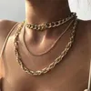Панк стиль старинные серебряные золотые цветные мульти часты цепные ожерелья для женщин хип-хоп тяжелые ссылки цепочки Choker ожерелье