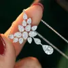 2021 Sparkling sieraden bloem hanger Sterling Sier Water Drop Party White Topaz CZ Diamond Gemstones Women Wedding sleutelbeen ketting Geschenk