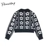 Yitimuceng Haft Kwiatowy Swetry Dla Kobiet Krótki Styl Spadek Zimowe Odzież Odzież Collar Casual Batwing Rękaw Swetry 210601