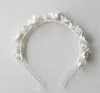 Fashion Wedding White Ceramic Flower Headband For Bride Women Girls Pearls Hairband Korean Jewelry Crown Tiara Princess Queen Hair Accessories Headpiece Ornament
