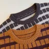 Pulls pour femmes femmes 2022 automne contraste couleur damier doux cireux fil de raton laveur laine col rond pull tricoté et hiver