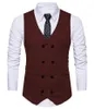 Men's Vests Mens Suit Vest V Neck Herringbone Slim Fit Formal Green/Black/Brown Business Double-breasted Waistcoat Groomman For Wedding