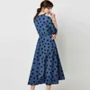Vintage polka dot jurken voor vrouwen lantaarn halve mouwen v-hals partij midi casual sjerpen elegante lange 210508