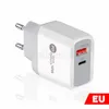 Snelle snelladers QC3.0 18W 20W 25W Dubbele poorten USB C PD-wandlader Eu US AC Home Travel Power Adapters voor Iphone 11 12 13 Pro Max Samsung Lg F1