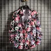 Men's Casual Shirts Flower Shirt Long Sleeve Korean Slim Trend Handsome Retro Floral Ice Silk