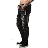 Erkek Yırtık Biker Kot Siyah Slim Fit Motosiklet Kot Erkekler Vintage Sıkıntılı Denim Jeans Pantolon 210518
