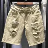 Lato Biały Czarny Khaki Mężczyźni Ripped Luźne Dżinsy Krótkie Mody Hip Hop Bermuda Otwory Casual Denim Cargo Spodenki 210806