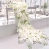 2M Luxury Custom Artificial Floor Wedding Backdrop Decor Garland Flower Arrangement Table Runner Rarty Event Birthday Flower Row 210317