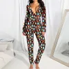 Toplu Bayan Pijama Tulum Tulumlar Zarif Moda Güzel Baskı Bodycon Sıska Uzun Kollu V Yaka Kazak Rahat Clubwear Pijama K8341