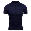 Fashion Running Shirt Men Bodybuilding Sport T-shirt Quick Dry Zipper Solid Color Short Sleeve Fitness Tight Gym Clothing