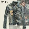 Men's Trench Coats 2021 Classic Retro Washed Hole Denim Jacket Casual Slim Long Sleeve Motorcycle Jeans