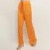 Streetwear Orange Folds Split Pantalon Femmes Casual Élastique Taille Haute Pantalon Droit Dames Automne Mujer Pantalones Q0801