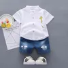 Enfant en bas âge enfants bébé garçons chemise dessin animé hauts Denim Shorts pantalons tenues ensemble bébé vêtements 210326