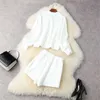 Women Fashion Designer Spring 2 Piece Outfits Elegant Solid White Beading Cardigan Top and Shorts Suit Matching Sets Casual 210601