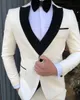 Cream White Mens Tuxedos Groom Wear Slim Fit One Button Wedding Blazer Suits Business Prom Party Jacket (Jacket + Pants + Vest)