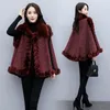 Damska Cape Luksusowa płaszcz Płaszcz Moda Trend Kobiety Jesień I Płaszcze Zimowe Fox Fur Collar Czystej kaszmiru Bez Rękawów Odzieży Outerwear