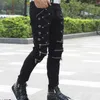 Idopy Arrival Spring Fashion Mens Punk Skinny Pants For Man Cool Cotton Casual Pants Zipper Slim Fit Black Goth Trousers 210622