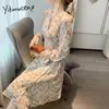 Yitimuceng Vintage Kwiatowe Pint Mini Sukienki Kobiety V-Neck A-Line Z Długim Rękawem Odzież wiosna Moda Słodka Szyfonowa Dress 210601