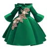 Weihnachten Kinder Mädchen Hochzeit Blumenkleid Prinzessin Party Spitze Applikationen Elegant Winter Baby Geburtstag 210508