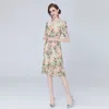 Boutique Organza Floral Dress Puff Sleeve Lapel Women's Summer Printed Dress High-end Fashion Lady Dresses Party Dress