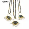 WT-N1242 WKT femmes mode 30 pouces de Long 8mm perles de pierre rondes collier de déclaration grand or Labradodrite pendentif Chokers