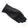 Men's Fashion Sheepskin Genuine Leather Cotton Lining Winter Gloves Keep Warm Driving Riding Outdoor Black