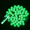 Glow in The Dark Cross Rosary Necklace For Women Luminous Catholic Beads Religious Jesus Crucifix Pendant Necklace Jewelry