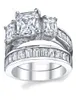 Eheringe Choucong Marke Einzigartiger Luxusschmuck 925 Sterling Silber Drei Stein Princess Cut 5A Zirkonia Brautring Set