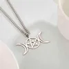 Unift Triple Moon Goddess Necklace For Women Men Wicca Pentagram Magic Supernatural Amulet Necklaces Stainless Steel Jewelry G1206