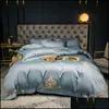 Zestawy pościelowe Dostawy Home Textiles Garden 60. Egipski Zestaw Bawełny Haftowane Solid Color Duvet Er Bed Linen Wedding El PillowCases Fitte