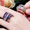 Fünf Reihen stapelbare Ringe Luxus AAA Kubikzirkonia Kupfer Designerschmuck 6-9 Für Frauen Party Südamerikanisches Gold Silber Weiß Blau Rose CZ Hochzeit Braut Ring Geschenk