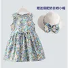 Koreaner Blumendruck Kleinkind Mädchen Baumwolle Kleid mit Hut Schöne Sommerkleid Blumen Sommer Kleidung Outfit Für Kinder 210529