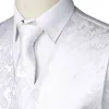 Mäns 3pcs Vit Jacquard Paisley Vest Set Elegant Män Bröllopsfest Waistcoat För kostym eller Tuxedo Slips + Ficka + Kvadrat 210522