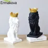 Ermakova Modern harts lejon staty kungen av lejon figur med krona djur hantverk hem skrivbord kontor dekoration gåva 210607