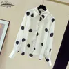 Höst Kvinnor Långärmad tröja Chiffon Blouse Polka Dot Shirts Casual Loose Slim Korean Elegant Ol Blusas 11145 210427