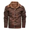 Oein Mens Vintage Skórzane Kurtki Zimowe Motocykl Futro Stojak Kołnierz Mężczyzna Biker PU Płaszcze Fashion Windbreaker OuterWear 211009