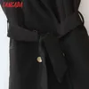 Tangada woman black long vest coat with slash office ladies waistcoat sleeveless blazer double breasted elegant top 3Z38 211120