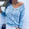 Casual Kadın Örme Kazak Mujer Sonbahar Kış Uzun Kollu V Boyun Hollow Moda Bayanlar Gevşek Artı Boyutu Mulher Blusas 210515