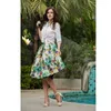 Neophil Fashion Tropical Floral Print High Waist Fluffy Pleated Saias Flare Satin Tutu Midi Skater Skirts Womens S07047 210619