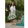 Neophil Fashion Tropical Floral Print Hohe Taille Flauschige Plissee Saias Flare Satin Tutu Midi Skater Röcke Damen S07047 210619