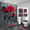 5 Cores Rose Imprimir 3D Curtain Curtain Impermeável Poliéster Banheiro Cortina Anti-Slip Bath Mat Set Tapetes Tapetes Tapete Casa Decoração 211115