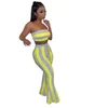 Summer tracksuits Women Two Piece Outfits Club Clothing Striped Crop Top Flare Pants Birthday Matching Suit