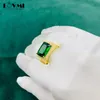 Cluster Rings Luxury Gold Color Ring Emerald Square Gemstone Adjustable Wedding Party For Men Green Stone Business Male Finger Jewelry