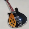 Yüksek kaliteli dize sol el elektro gitar, ricken r, siyah boya gövdesi ile tailpiece, altın koruma