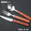 18pcs/lot Wood Handle Cutlery set Stainless steel Creative Japanese Dinnerware Steak Knife Fork Spoon Kitchen Tableware Japan X0703