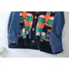 Femmes pull et cardigans col en V simple boutonnage Patchwork Jeans Pacthwork surdimensionné tricot manteau d'hiver 210430